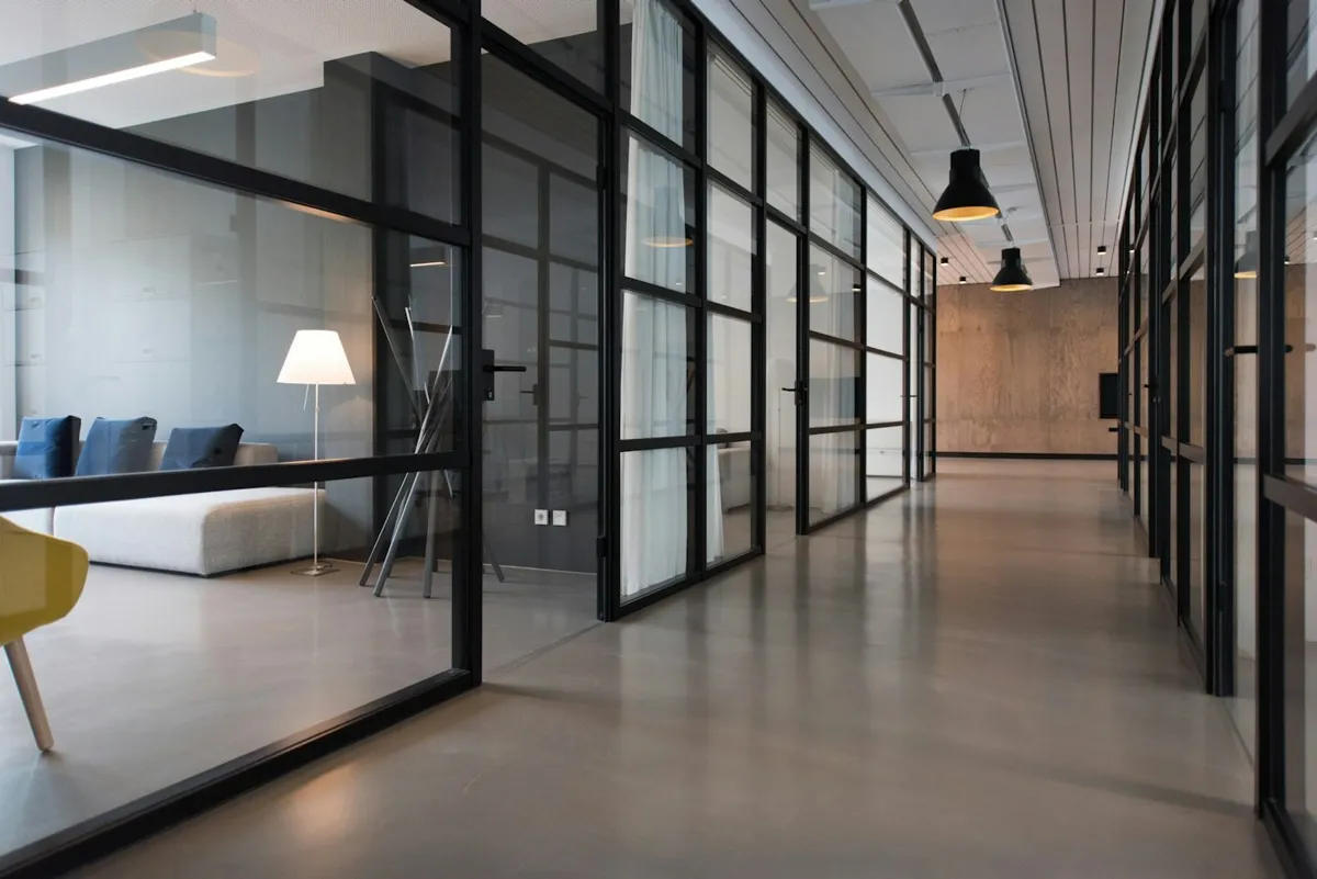 Bright contemporary office with shared working spaces